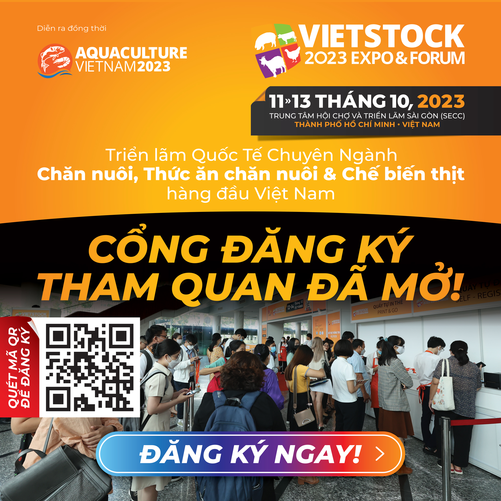 Vietstock 2023 là triển lãm chuyên ngành Chăn nuôi, Thức ăn Chăn nuôi, Thủy sản và Chế biến Thịt hàng đầu Việt Nam. Triển lãm chính thức mở công đăng ký tham quan vào ngày 18/05/2023.